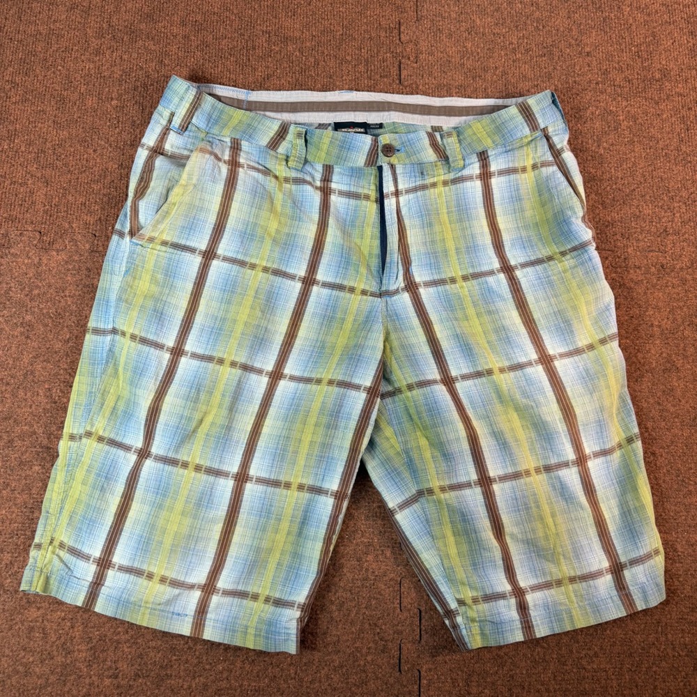 KAVU Men Plaid Shorts Blue Green Brown Hiking Outdoor Casual Size 36